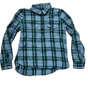 Madewell Flannel Zip Front Popover Shirt Womens Medium Green Gray Washburn Plaid